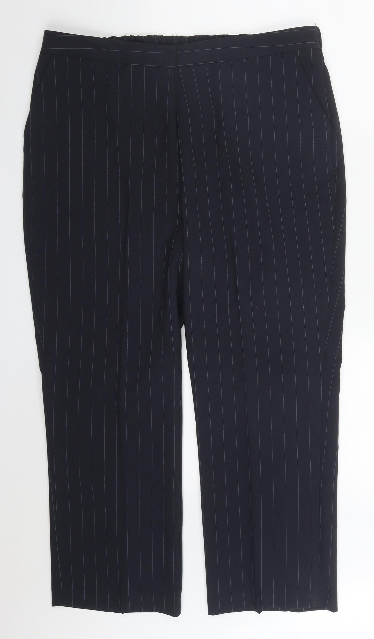 Bonmarché Womens Blue Striped Polyester Trousers  Size 16 L27 in Regular