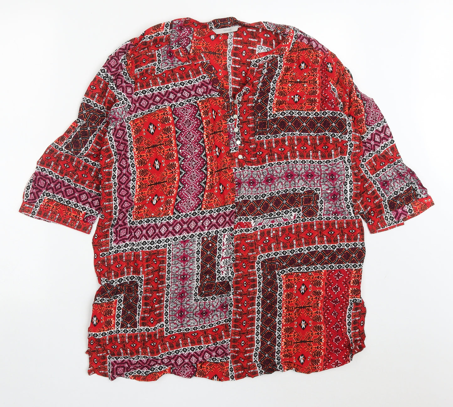 George Womens Red Geometric Viscose Basic Blouse Size 20 V-Neck