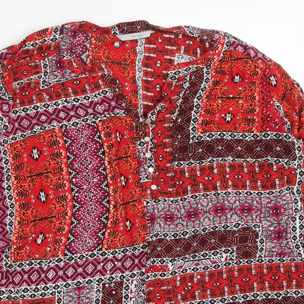 George Womens Red Geometric Viscose Basic Blouse Size 20 V-Neck