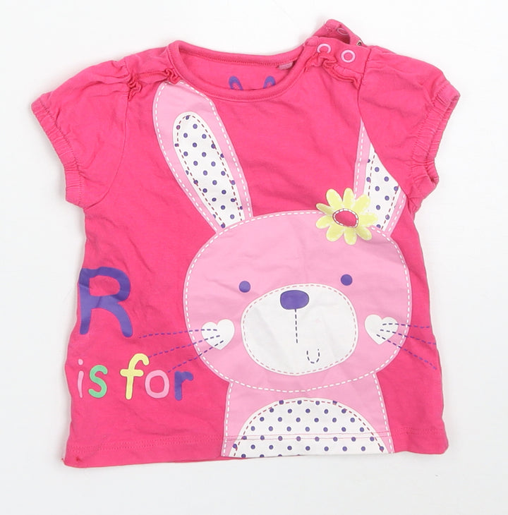 TU Girls Pink  Cotton Basic T-Shirt Size 6-9 Months Crew Neck Pullover - R is for Rabbit