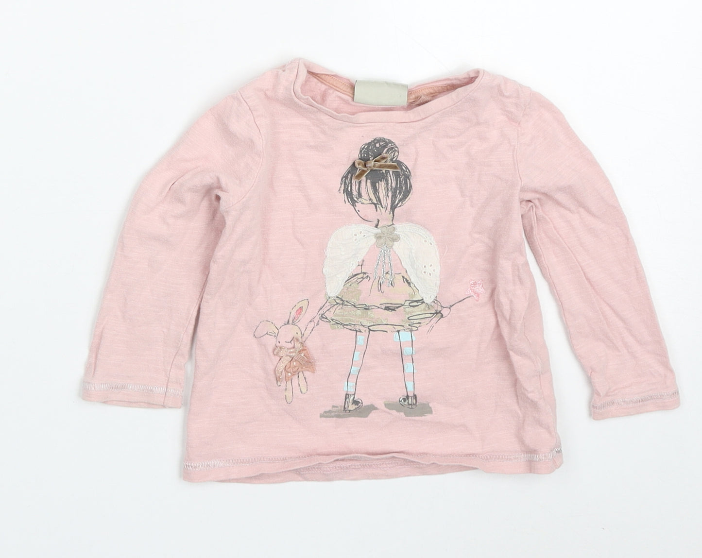 NEXT Girls Pink  Cotton Basic T-Shirt Size 9-12 Months Crew Neck Pullover - Fairy