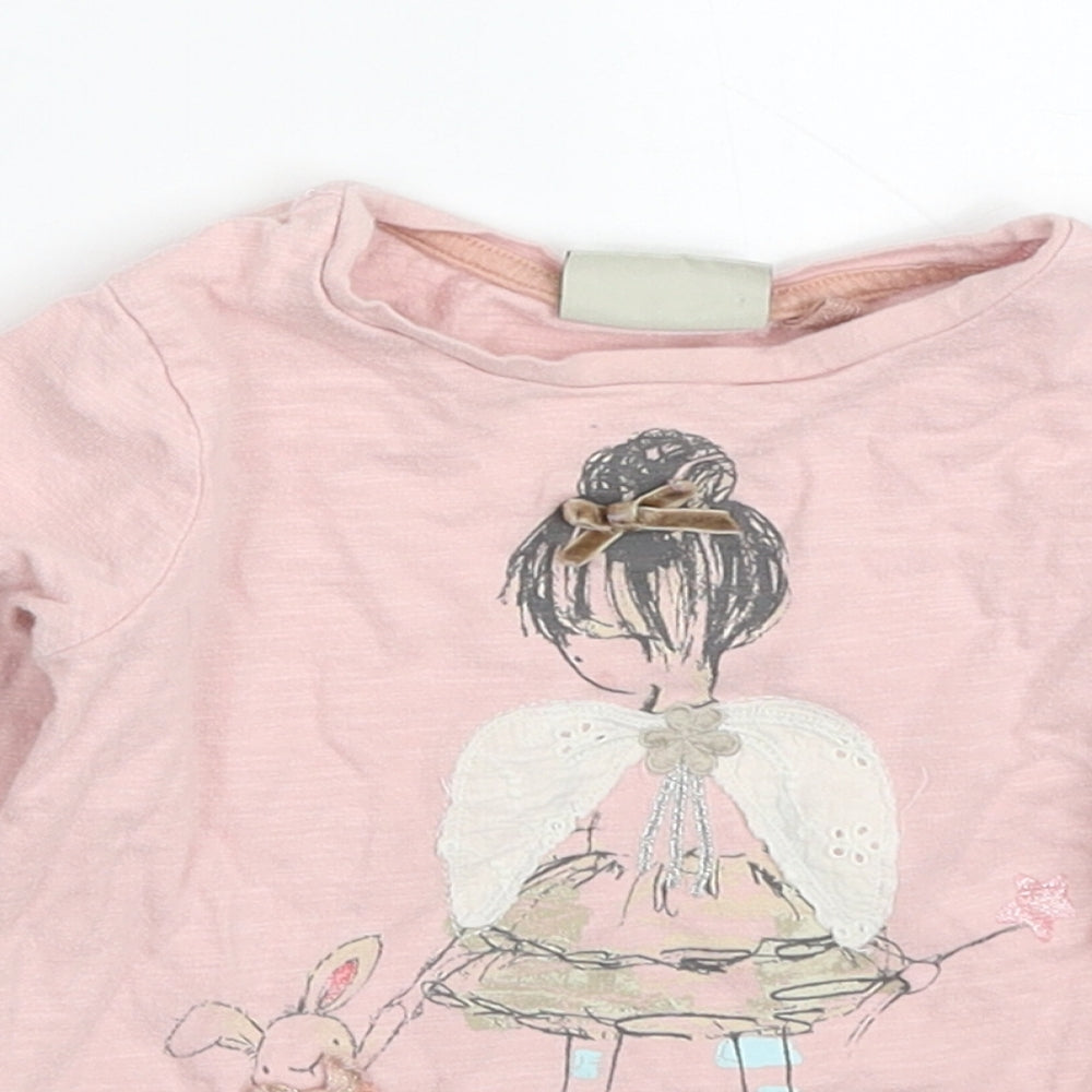 NEXT Girls Pink  Cotton Basic T-Shirt Size 9-12 Months Crew Neck Pullover - Fairy