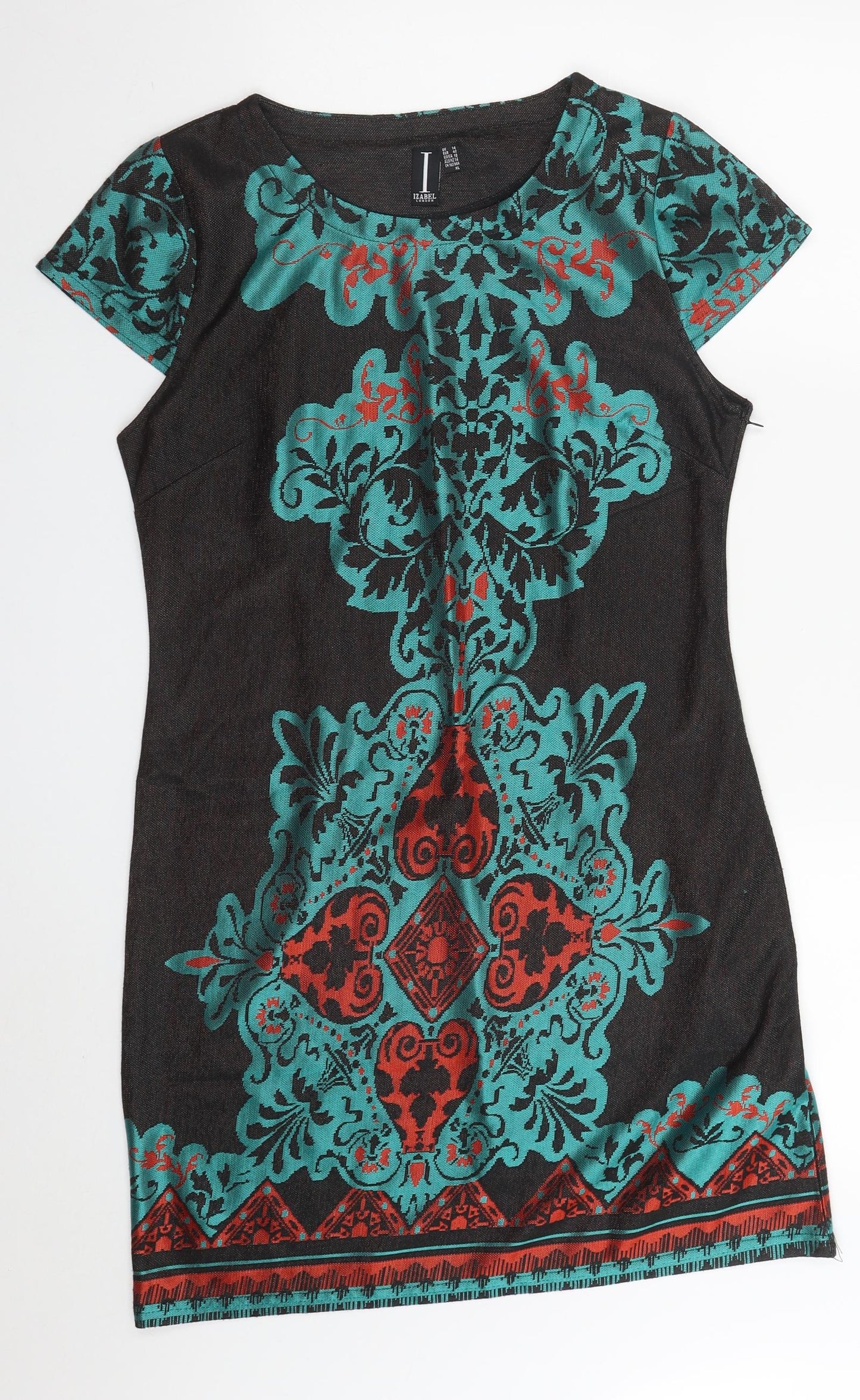 Izabel Womens Multicoloured Batik Polyester Mini  Size 14  Round Neck Zip