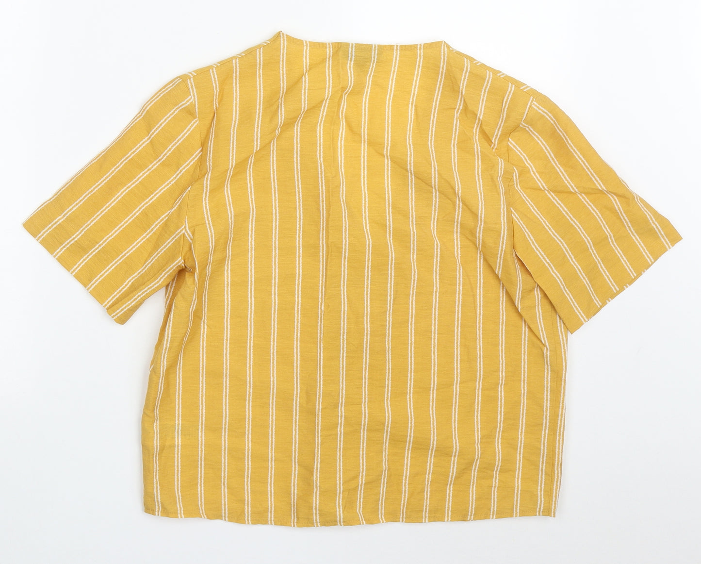 Topshop Womens Yellow Striped Viscose Basic Button-Up Size 8 V-Neck
