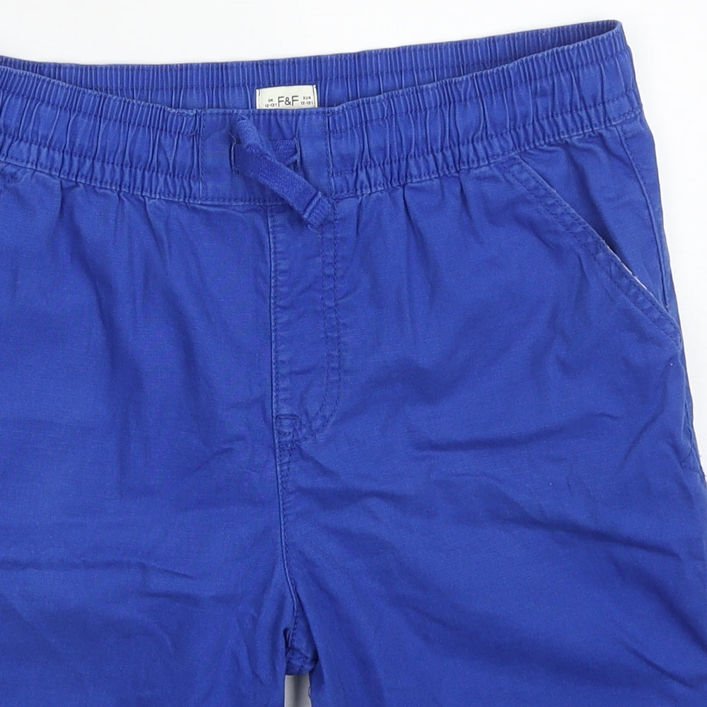 F&F Boys Blue  Cotton Bermuda Shorts Size 12-13 Years  Regular Drawstring