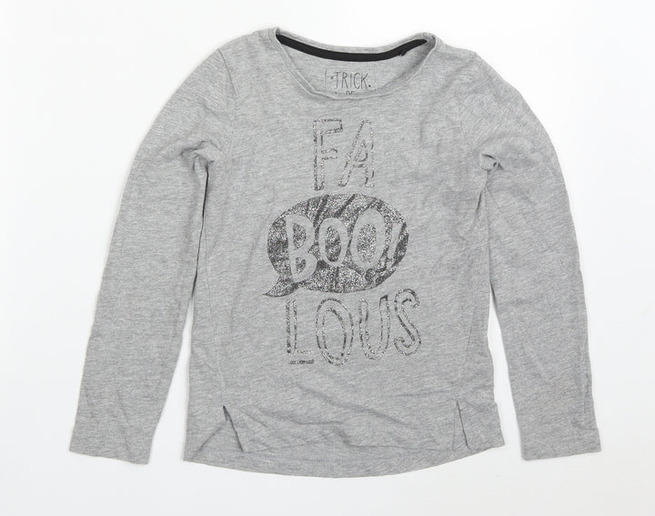 TU Girls Grey  Cotton Basic T-Shirt Size 8 Years Round Neck Pullover - Fa Boo! Lous
