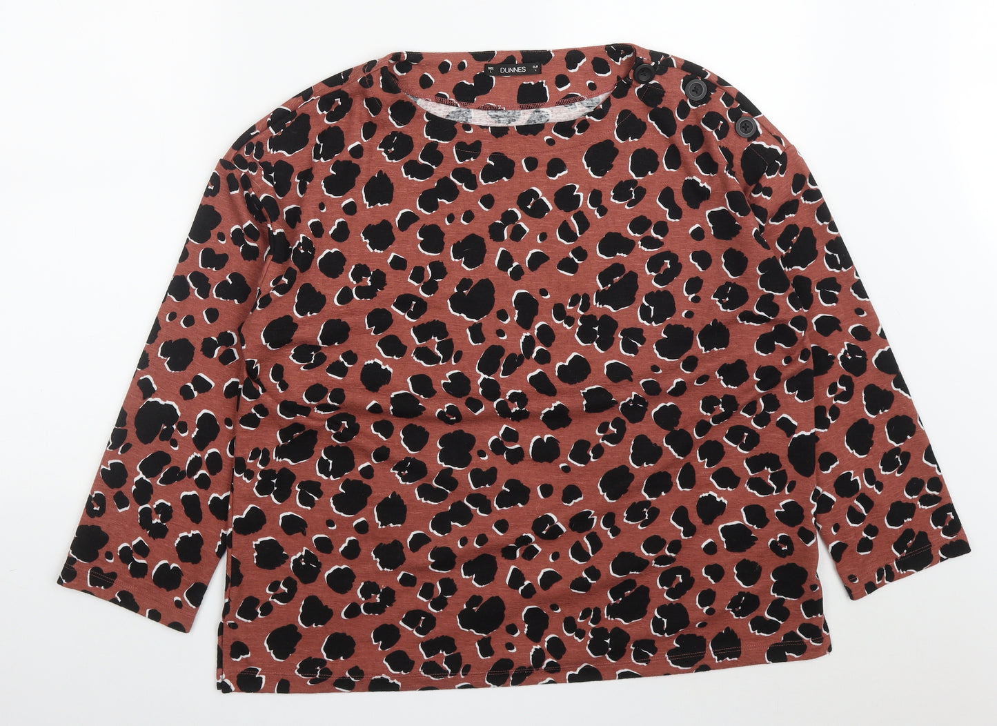 Dunnes Womens Red Animal Print Cotton Basic T-Shirt Size L Round Neck