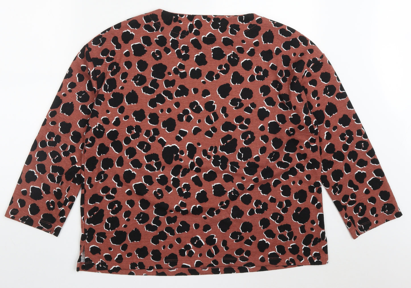 Dunnes Womens Red Animal Print Cotton Basic T-Shirt Size L Round Neck