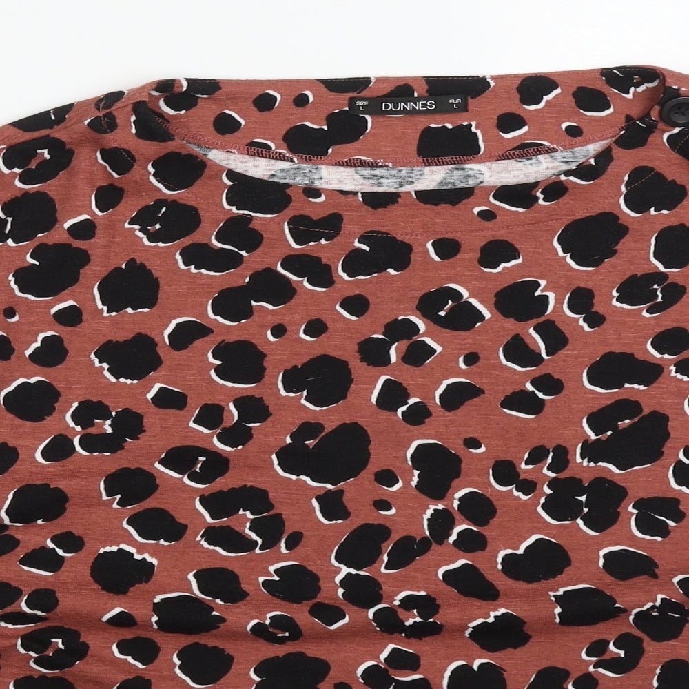 Dunnes Womens Red Animal Print Cotton Basic T-Shirt Size L Round Neck