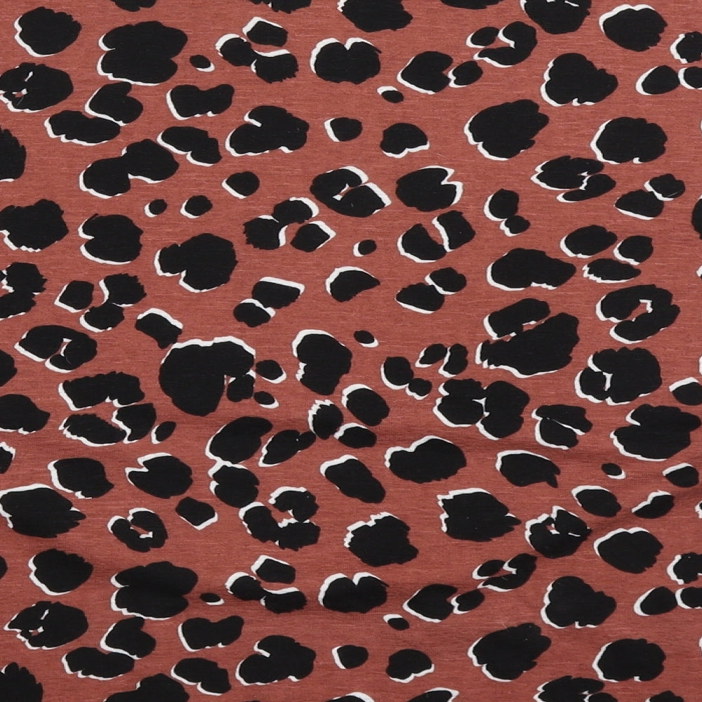 Dunnes Womens Red Animal Print Cotton Basic T-Shirt Size L Round Neck