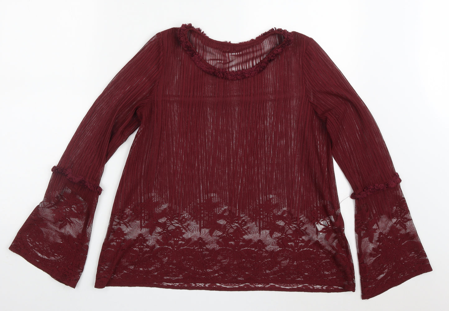 Preworn Womens Red  Polyester Basic Blouse Size 8 Round Neck