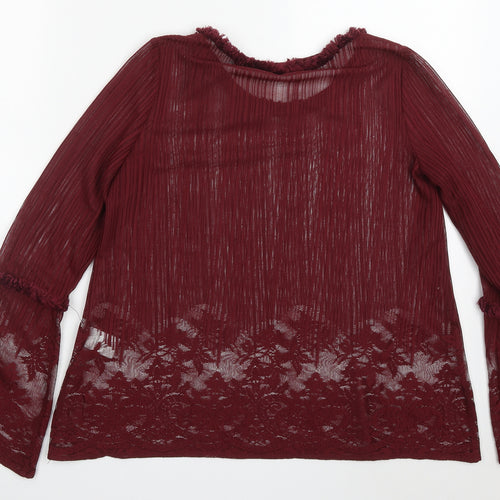Preworn Womens Red  Polyester Basic Blouse Size 8 Round Neck