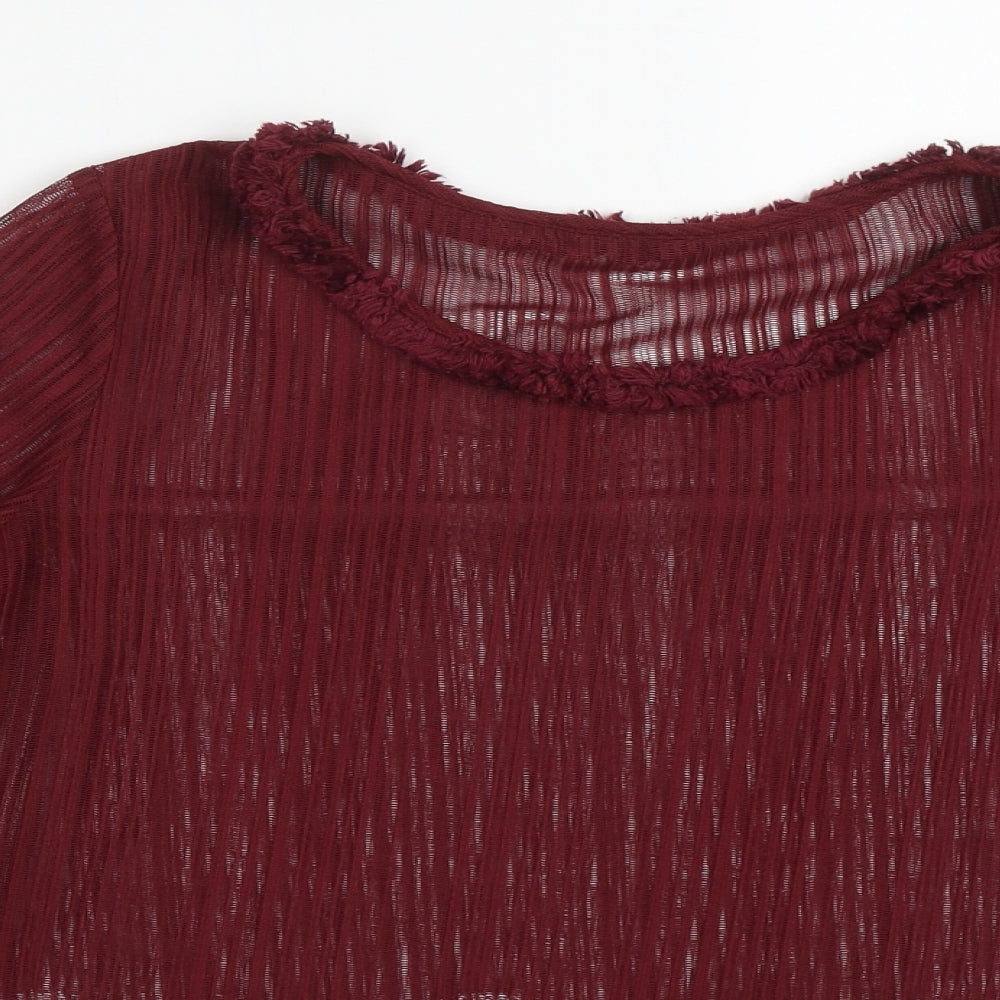 Preworn Womens Red  Polyester Basic Blouse Size 8 Round Neck