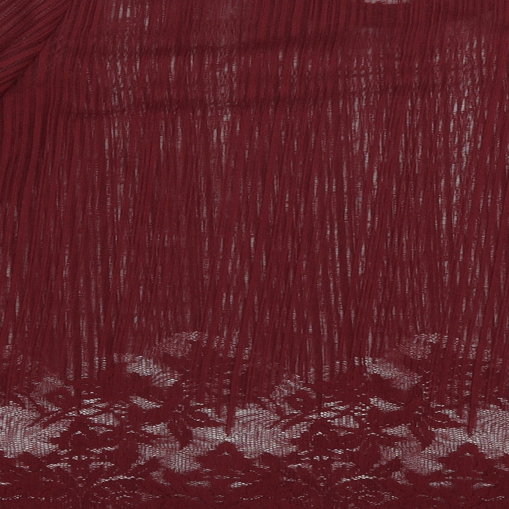 Preworn Womens Red  Polyester Basic Blouse Size 8 Round Neck