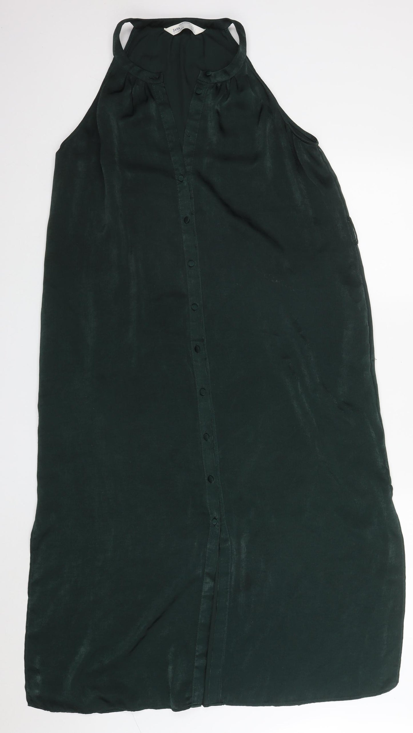 Zara Womens Green  Polyester A-Line  Size L  Round Neck Button