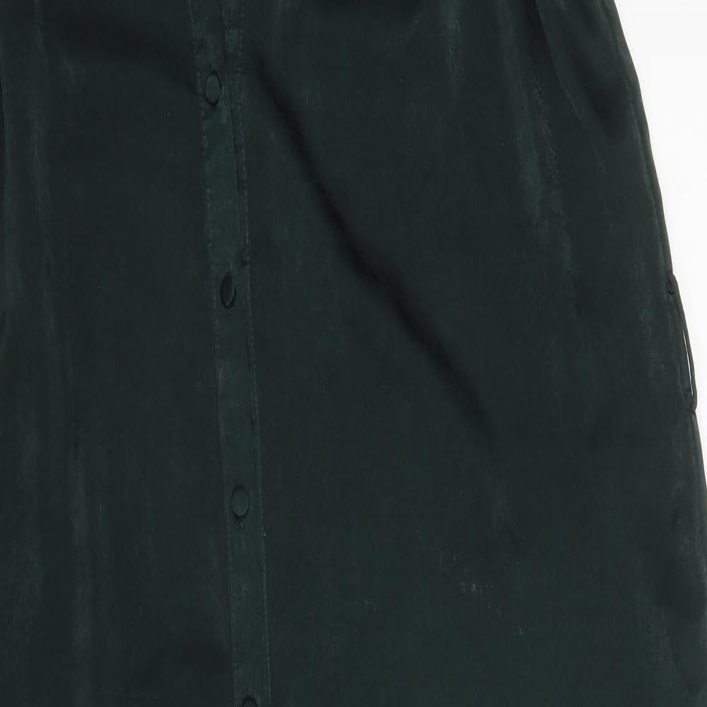 Zara Womens Green  Polyester A-Line  Size L  Round Neck Button