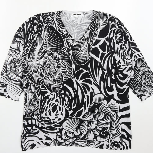 Gerard Womens Black V-Neck Floral Viscose Pullover Jumper Size L