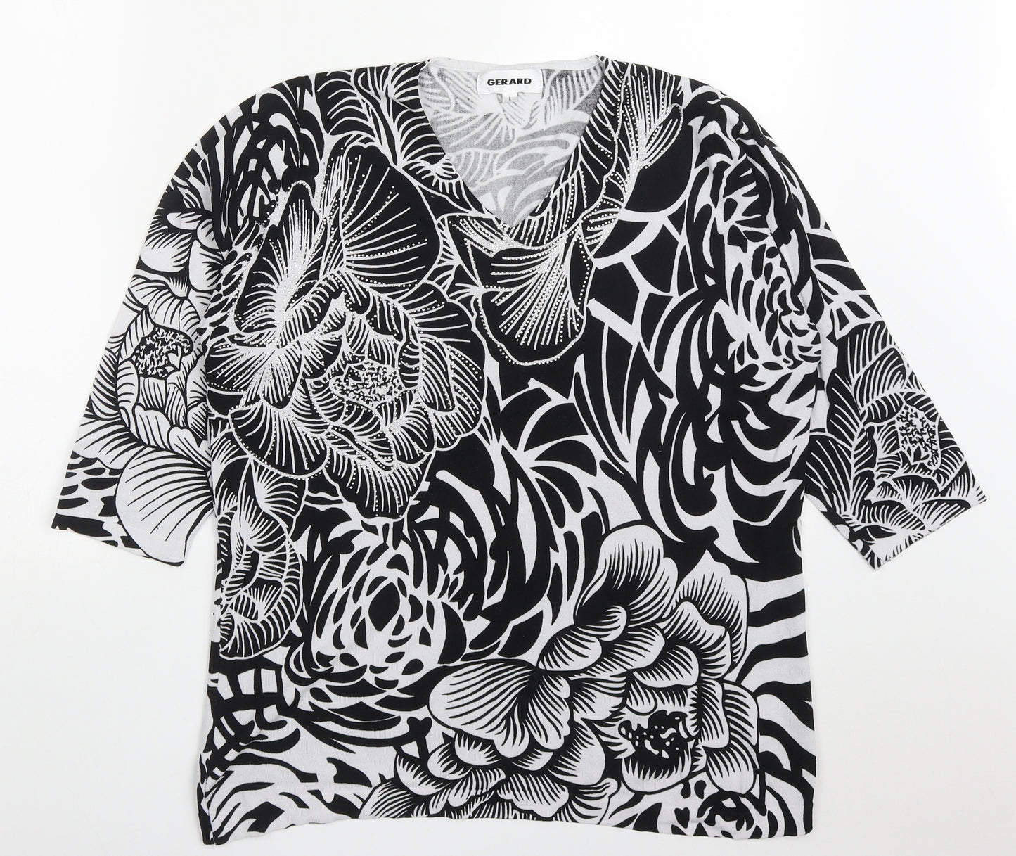Gerard Womens Black V-Neck Floral Viscose Pullover Jumper Size L