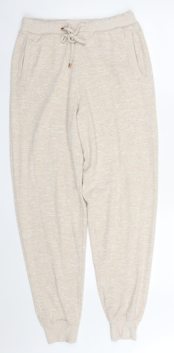 F&F Womens Beige Viscose Trousers Size 8 L29 in Regular Drawstring - Pyjama Pants