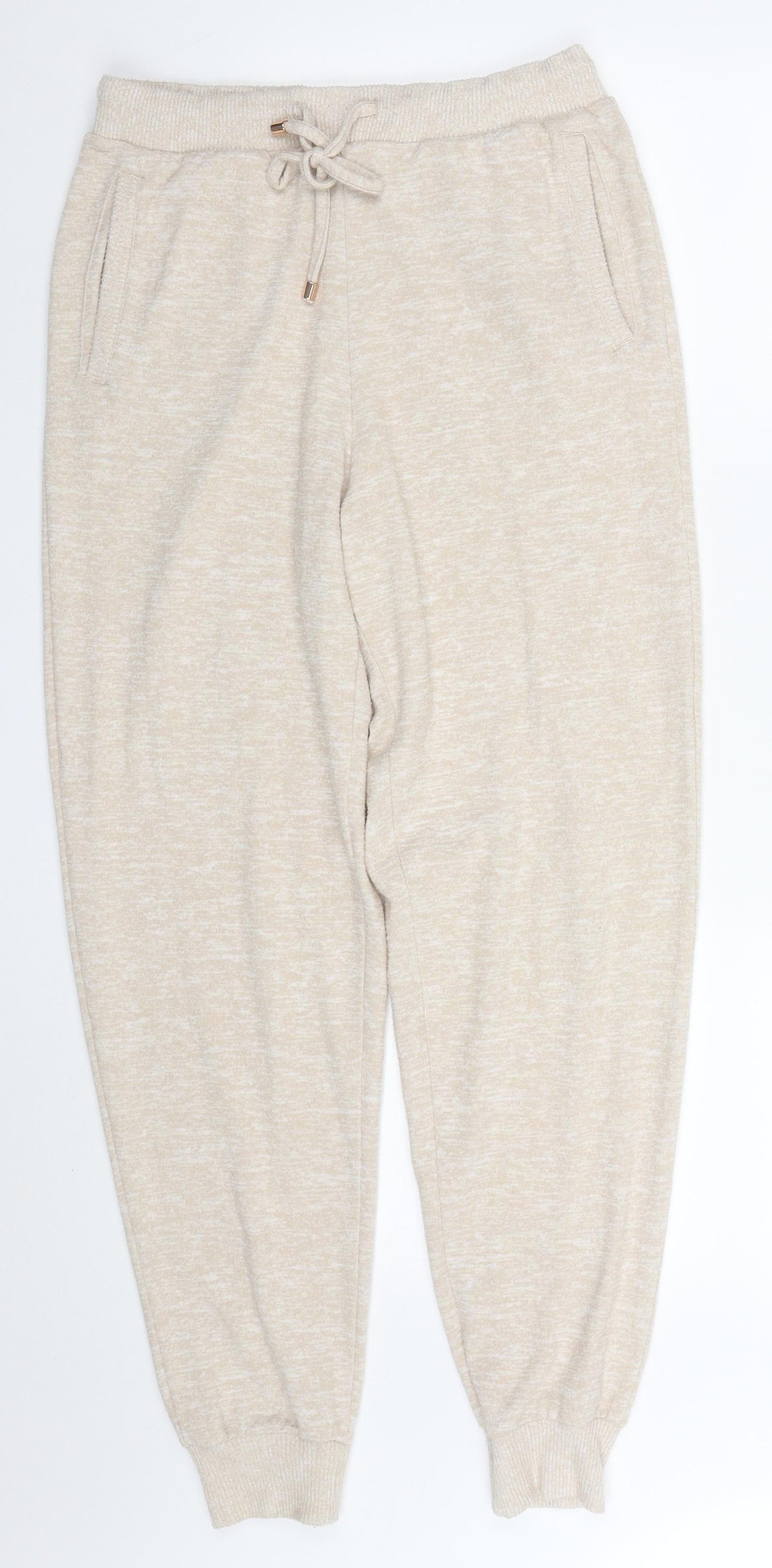 F&F Womens Beige  Viscose Trousers  Size 8 L29 in Regular Drawstring - Pyjama Pants