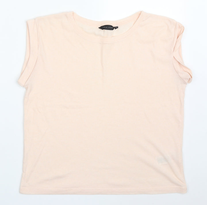 New Look Womens Pink  Polyester Basic T-Shirt Size 10 Round Neck