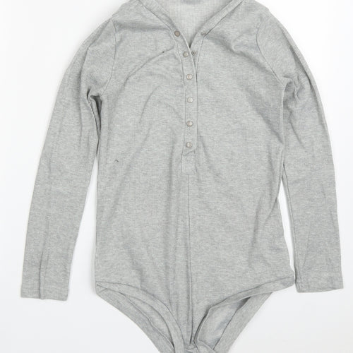 Preworn Womens Grey  Cotton Bodysuit One-Piece Size S  Button