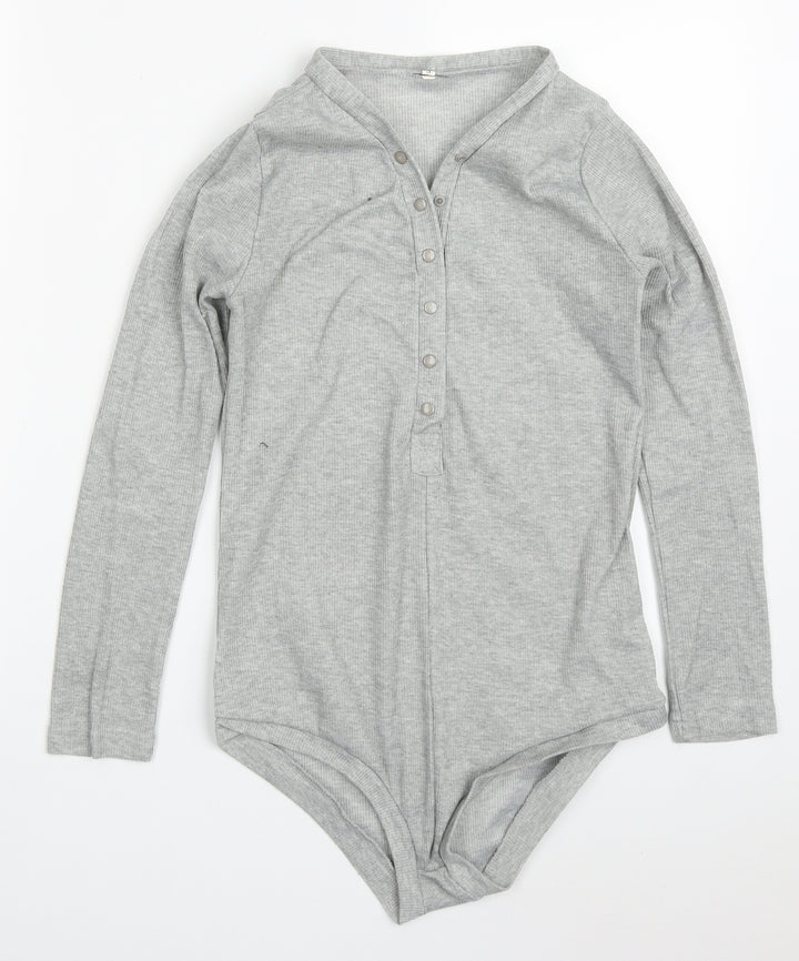 Preworn Womens Grey Cotton Bodysuit One-Piece Size S Button