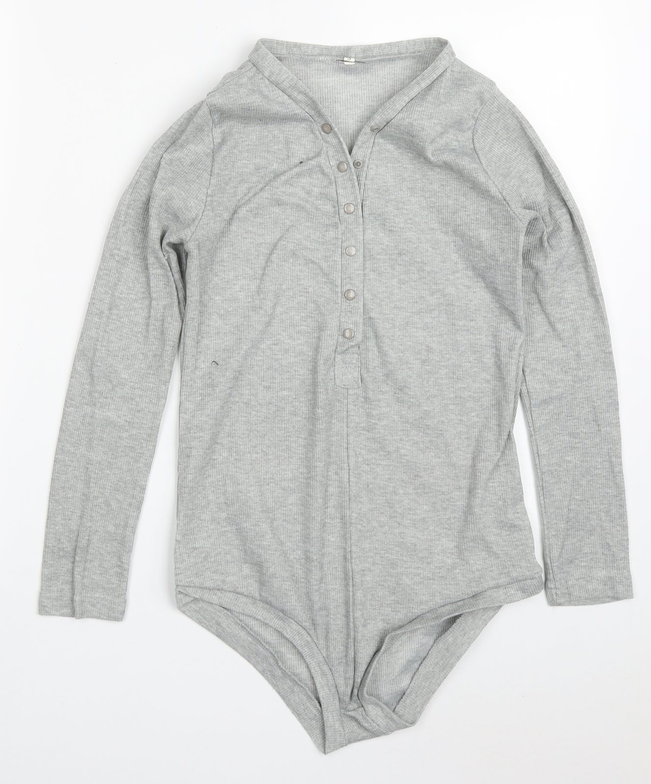 Preworn Womens Grey  Cotton Bodysuit One-Piece Size S  Button