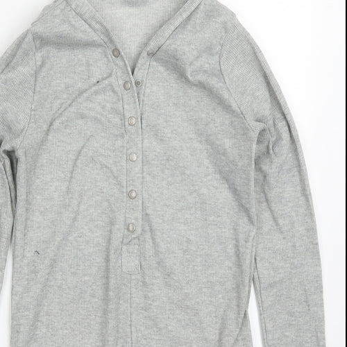 Preworn Womens Grey  Cotton Bodysuit One-Piece Size S  Button