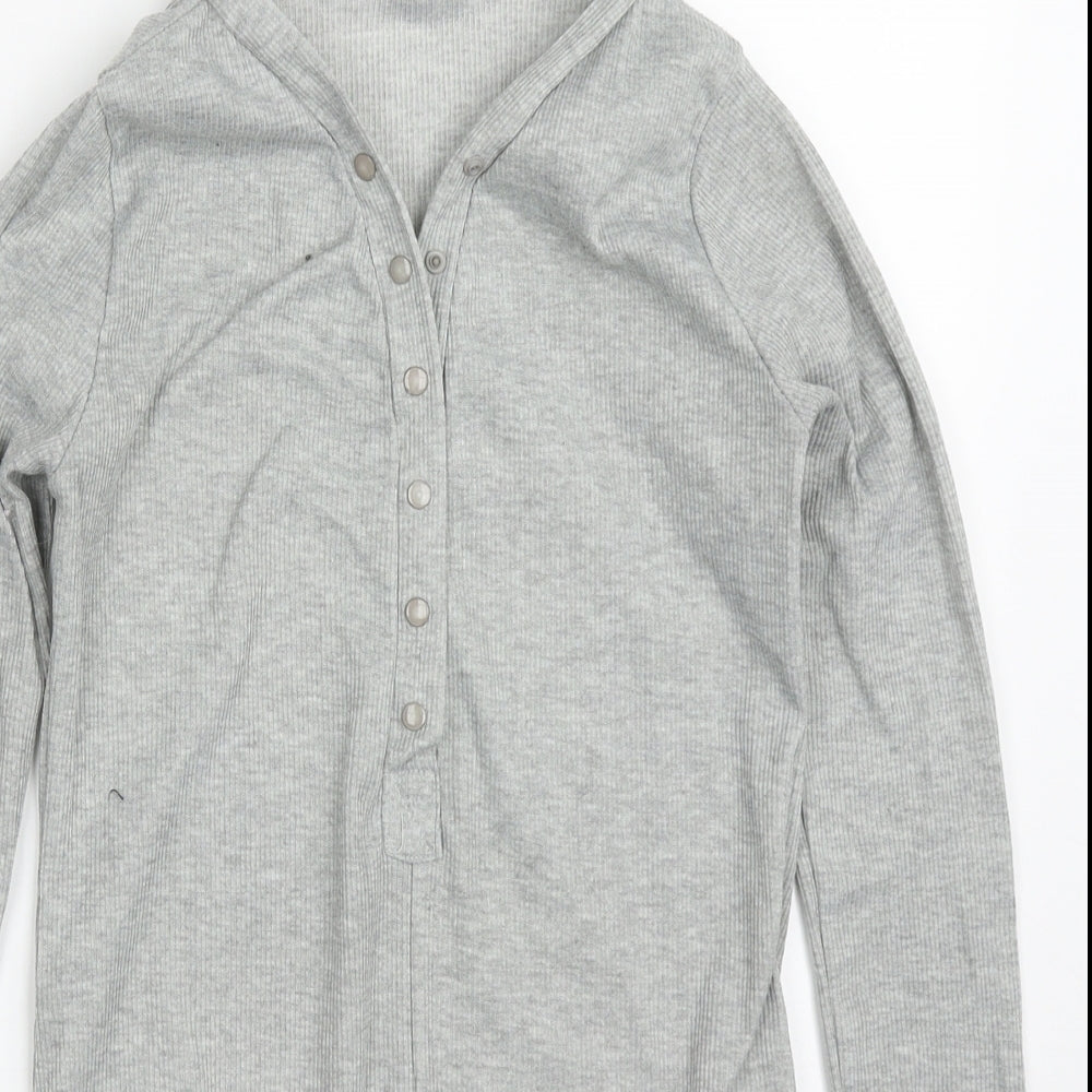 Preworn Womens Grey  Cotton Bodysuit One-Piece Size S  Button