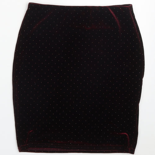New Look Womens Red Polka Dot Polyester Mini Skirt Size 6  Regular  - Burgundy