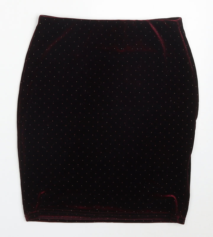 New Look Womens Red Polka Dot Polyester Mini Skirt Size 6 Regular - Burgundy