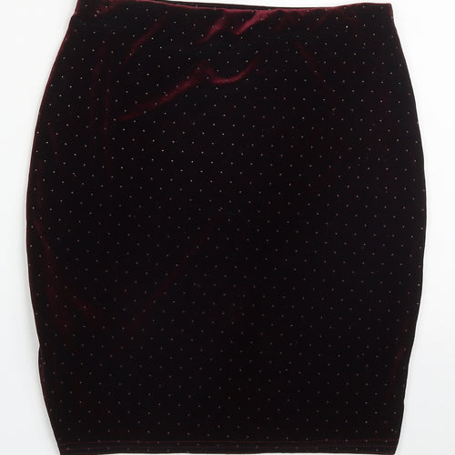 New Look Womens Red Polka Dot Polyester Mini Skirt Size 6  Regular  - Burgundy