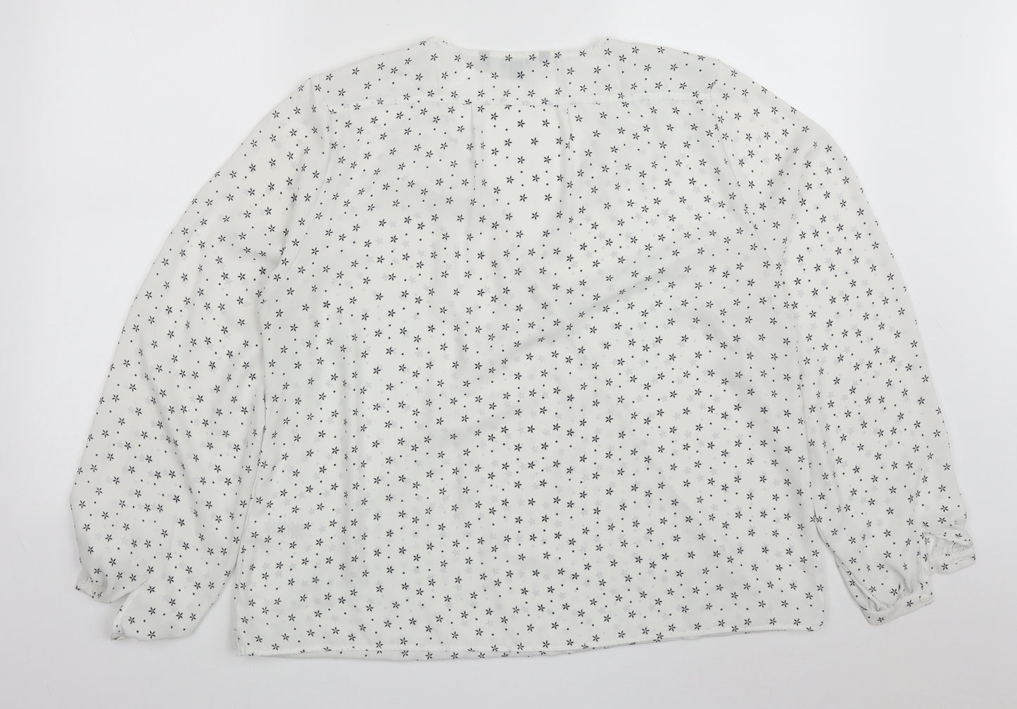Bonmarché Womens White Geometric Polyester Basic Blouse Size 18 V-Neck