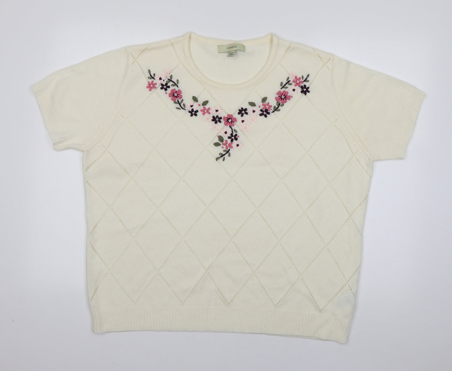 Classics Womens White  Acrylic Basic T-Shirt Size 20 Round Neck