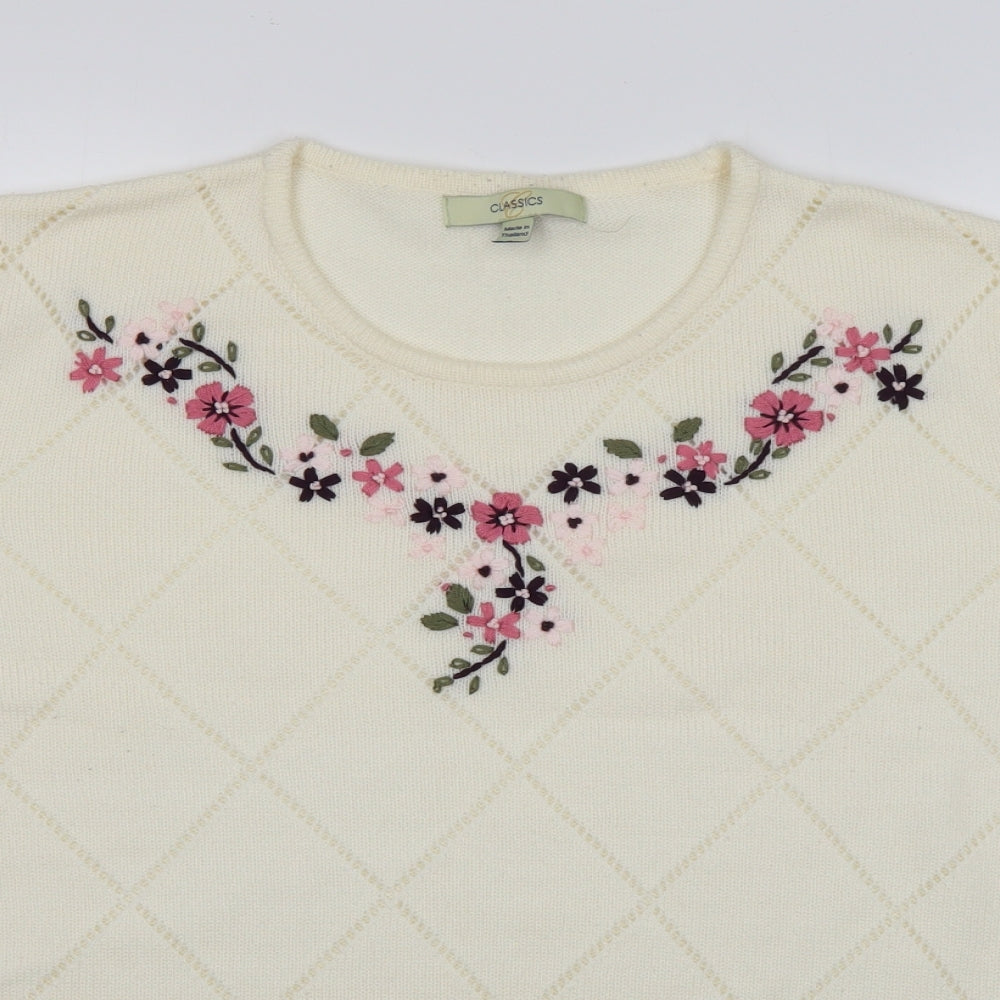 Classics Womens White  Acrylic Basic T-Shirt Size 20 Round Neck