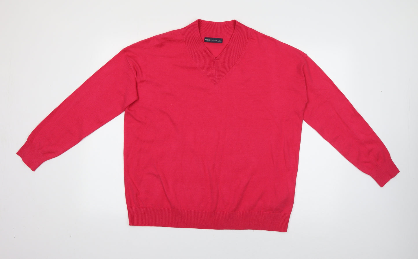 Marks and Spencer Womens Red V-Neck  Viscose Pullover Jumper Size M