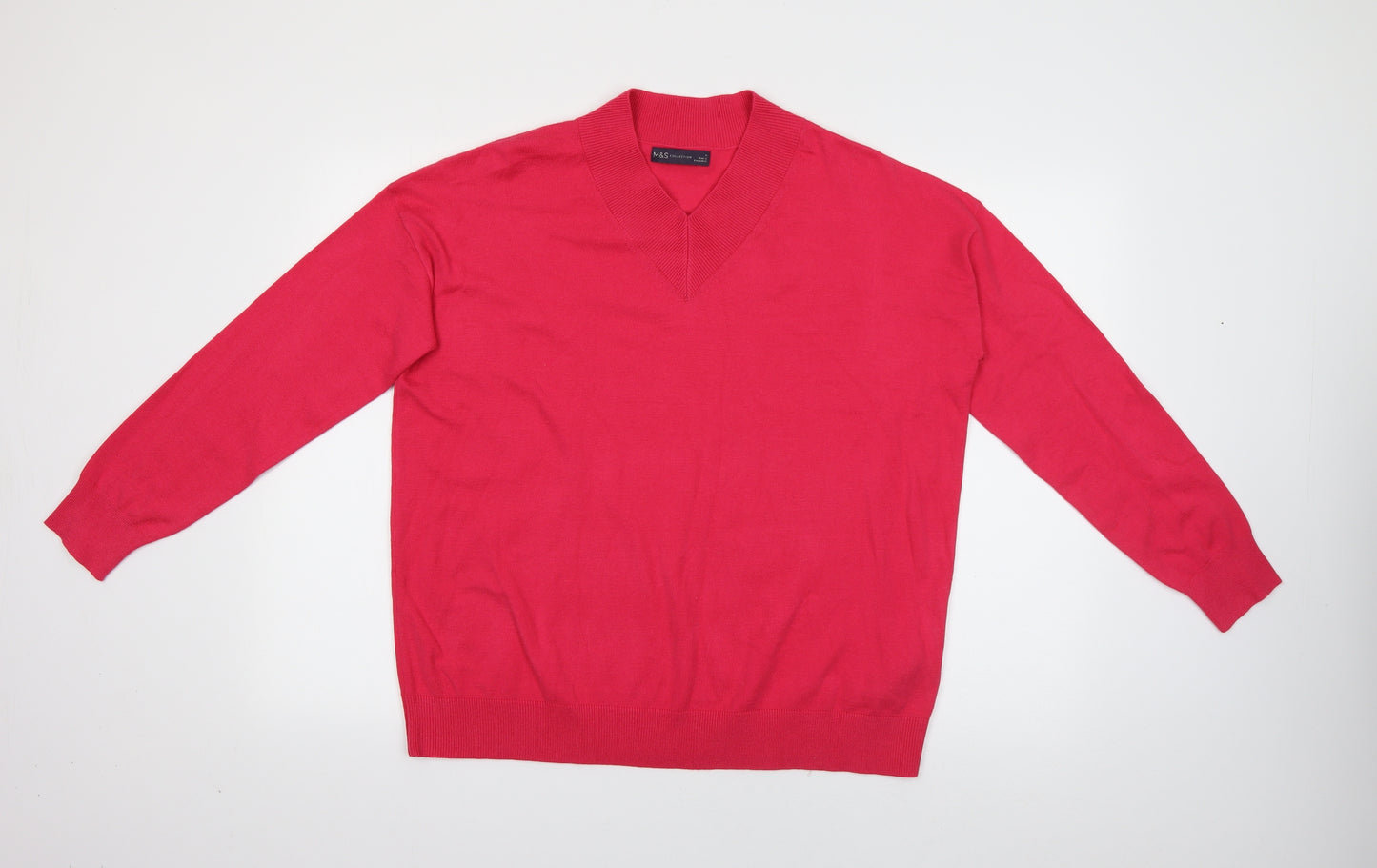 Marks and Spencer Womens Red V-Neck  Viscose Pullover Jumper Size M