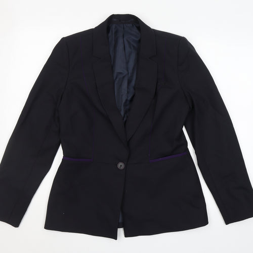 Preworn Womens Black  Polyester Jacket Suit Jacket Size 10