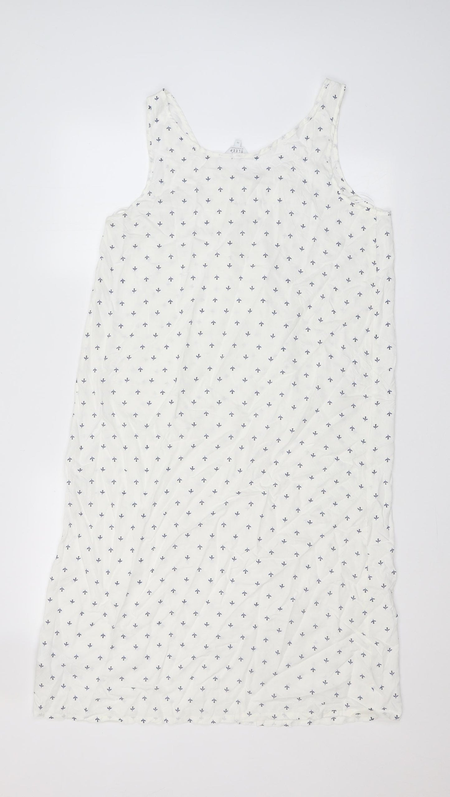 Lounge & Sleep Womens White Floral Viscose Tank Dress  Size 12  Boat Neck