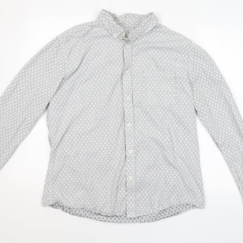ACW 85  Mens White Geometric Cotton  Button-Up Size XL Collared Button