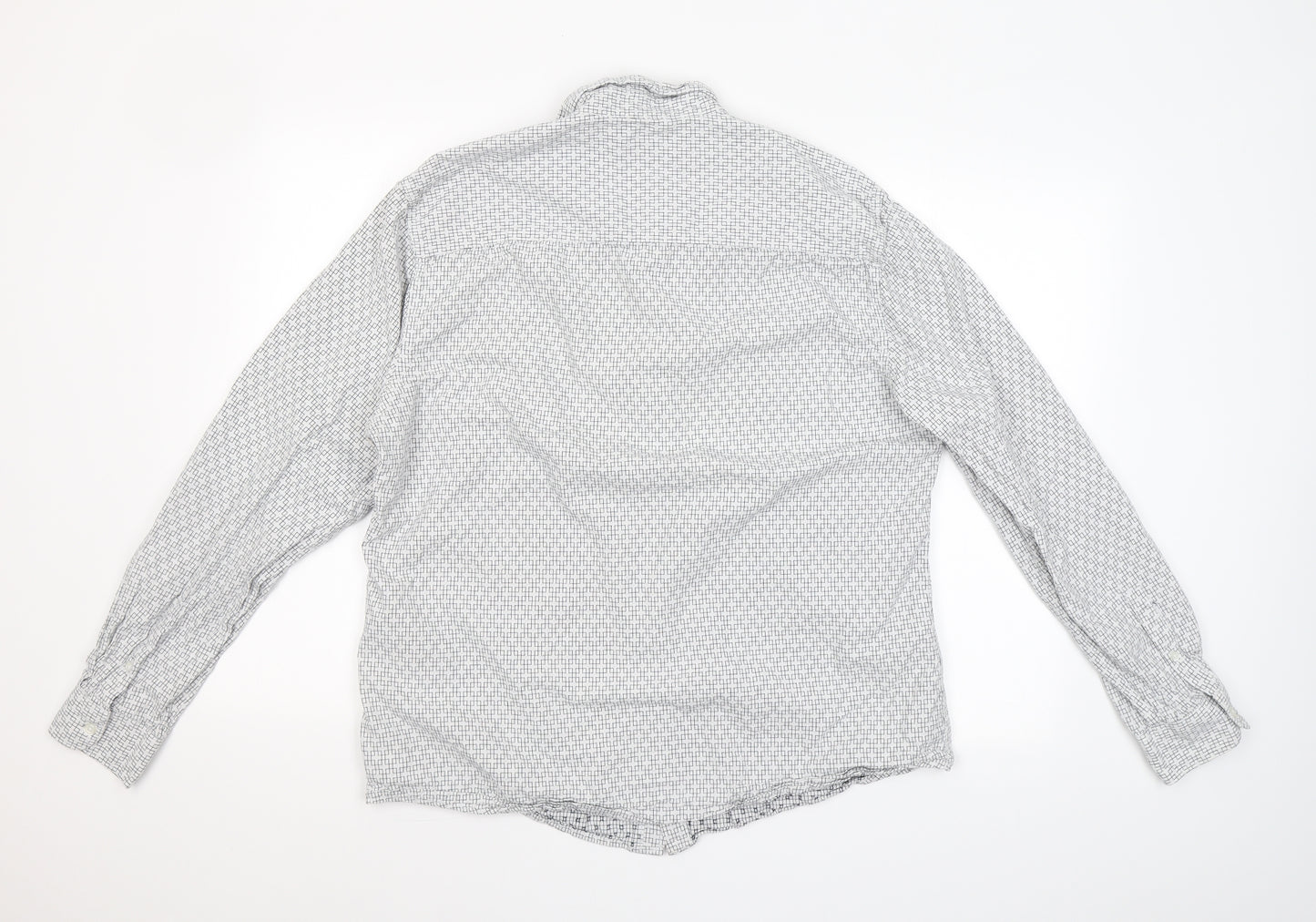 ACW 85  Mens White Geometric Cotton  Button-Up Size XL Collared Button