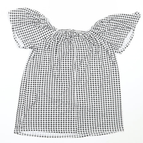 Peacocks Womens Black Check Viscose Basic Blouse Size 10 Off the Shoulder