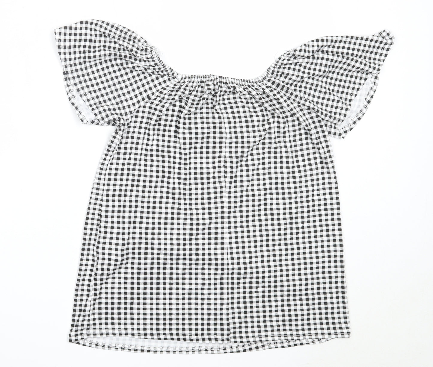 Peacocks Womens Black Check Viscose Basic Blouse Size 10 Off the Shoulder