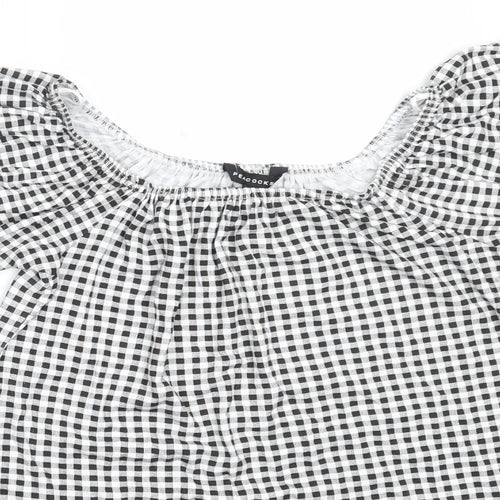 Peacocks Womens Black Check Viscose Basic Blouse Size 10 Off the Shoulder
