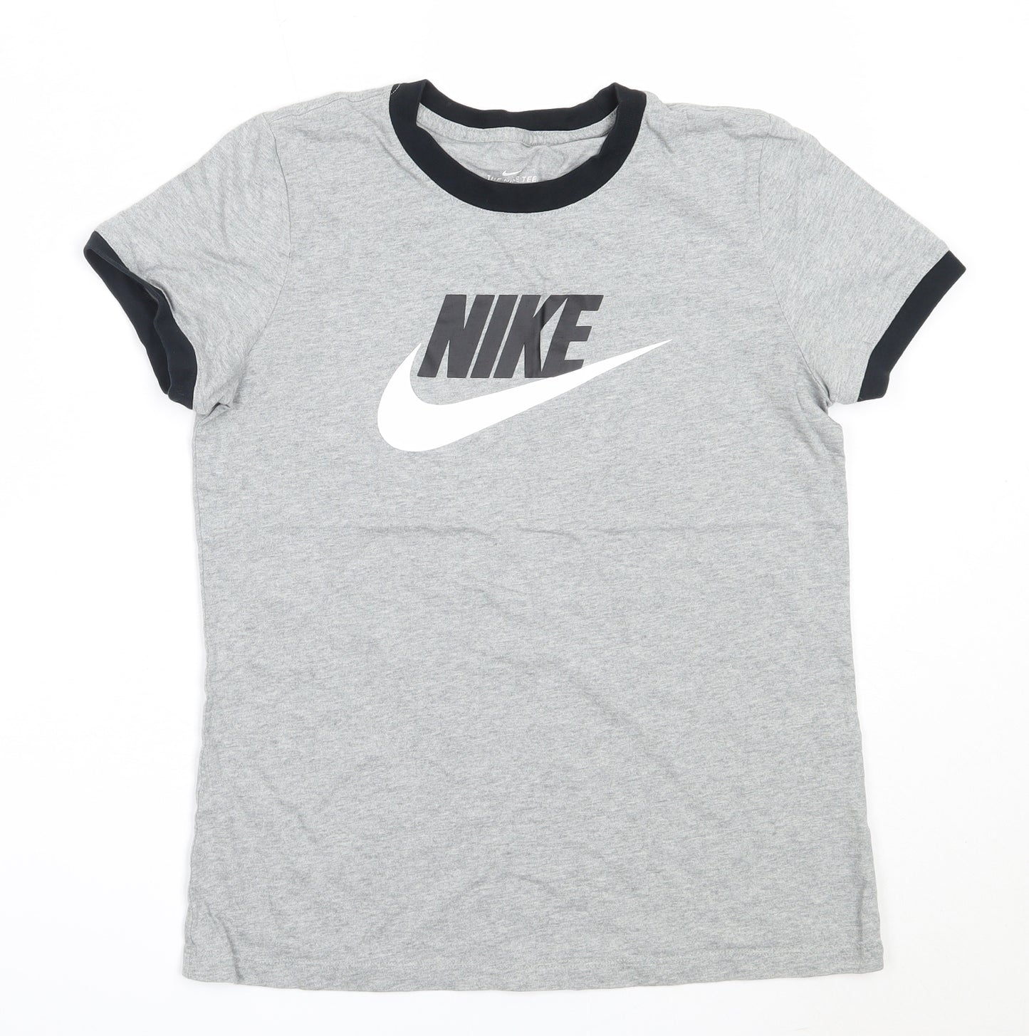 Nike Womens Grey  Cotton Basic T-Shirt Size M Round Neck