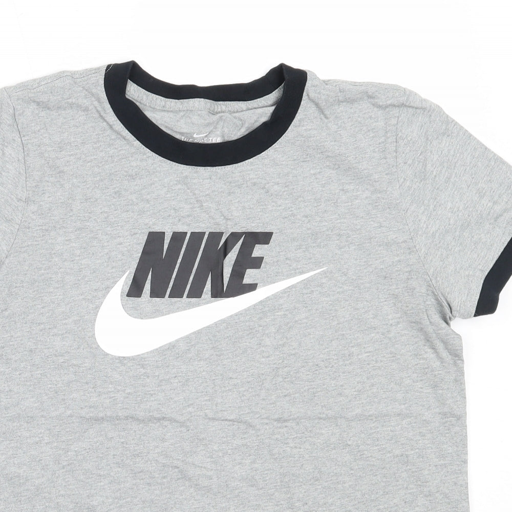 Nike Womens Grey  Cotton Basic T-Shirt Size M Round Neck