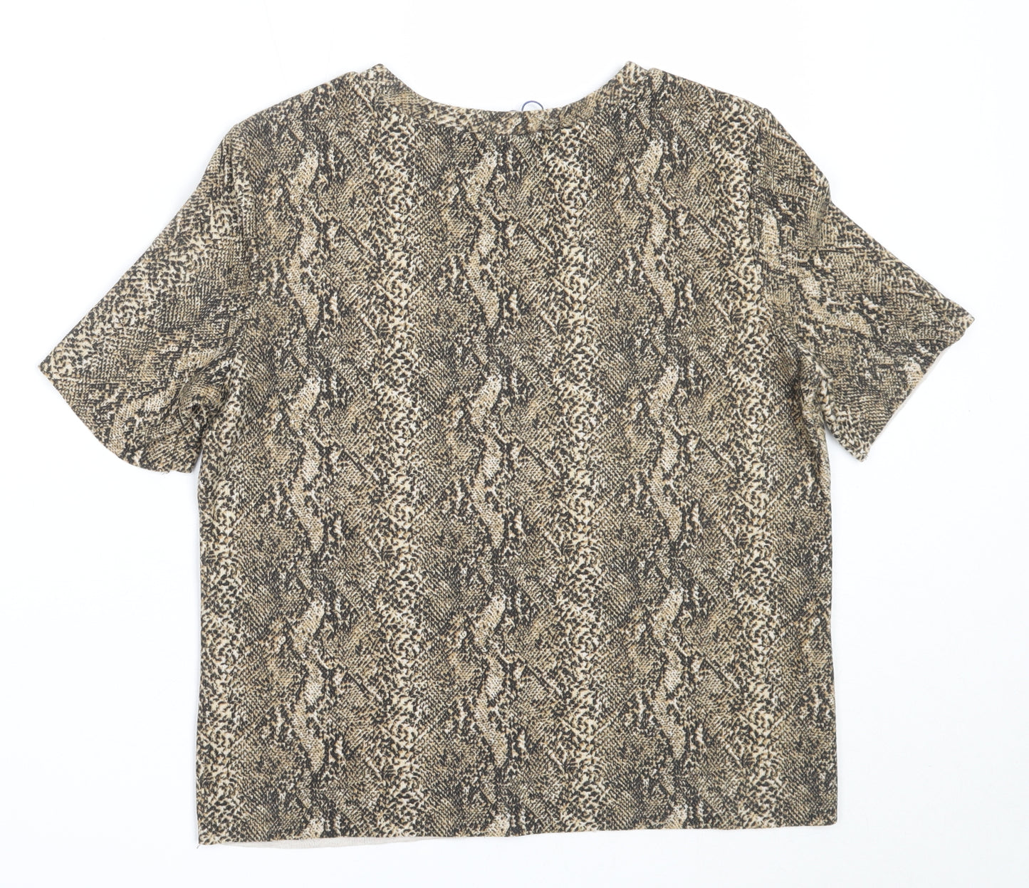 Zara Womens Beige Animal Print Polyester Basic T-Shirt Size M Round Neck