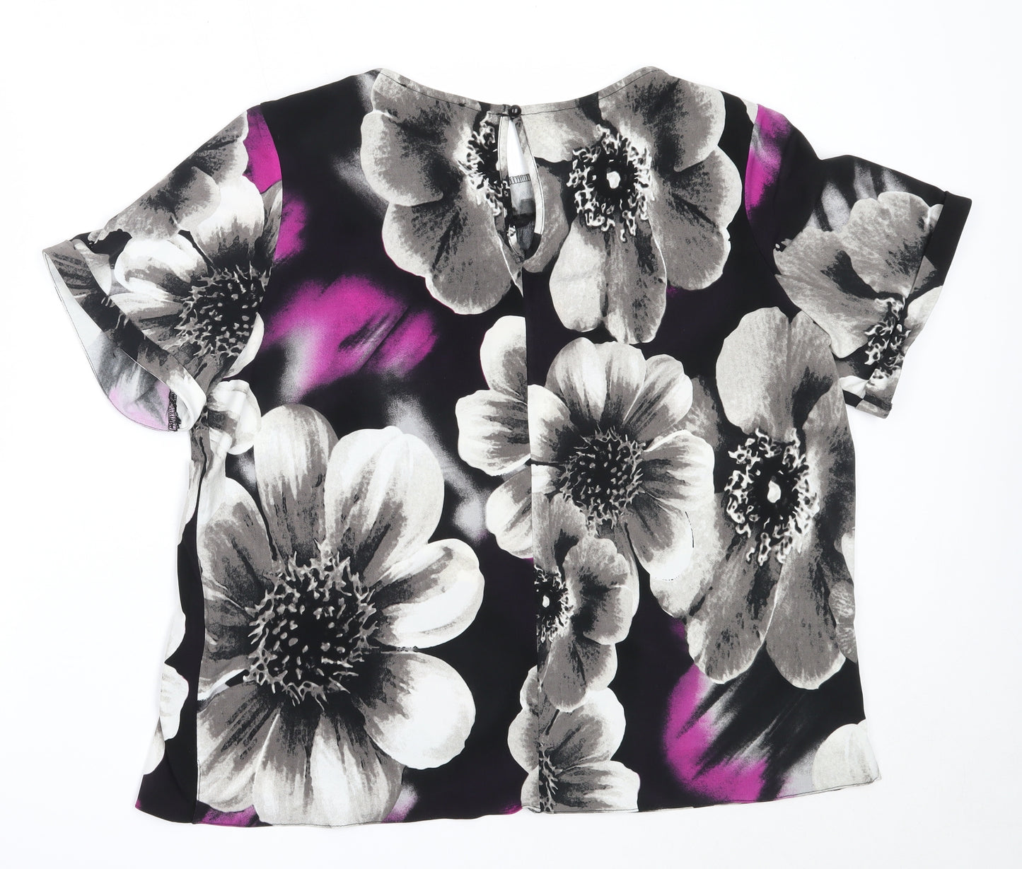 Gerard Womens Black Floral Polyester Basic Blouse Size 20 Round Neck