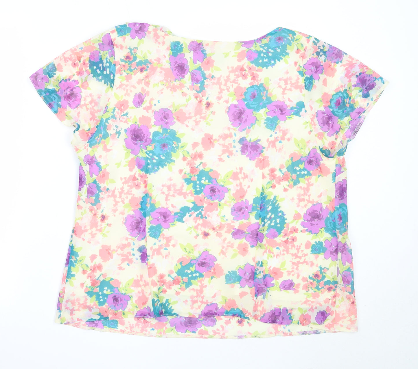 BHS Womens Ivory Floral Polyester Basic Blouse Size 20 Round Neck